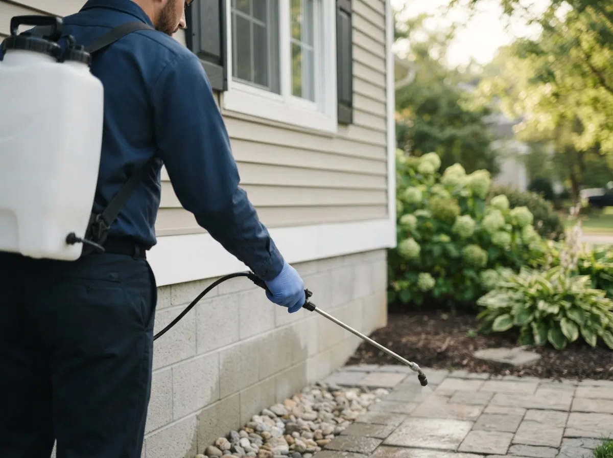 Pest control technician inspecting a home in Currituck, NC